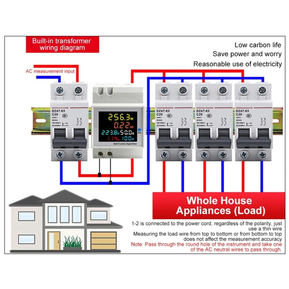 SINOTIMER SDM009 Din Rail Single-Phase Voltage Current Frequency Power Factor Electricity Multifunctional Meter, AC40-300V Built-In, AC40-300V External, AC250-450V Built-In, AC250-450V External
