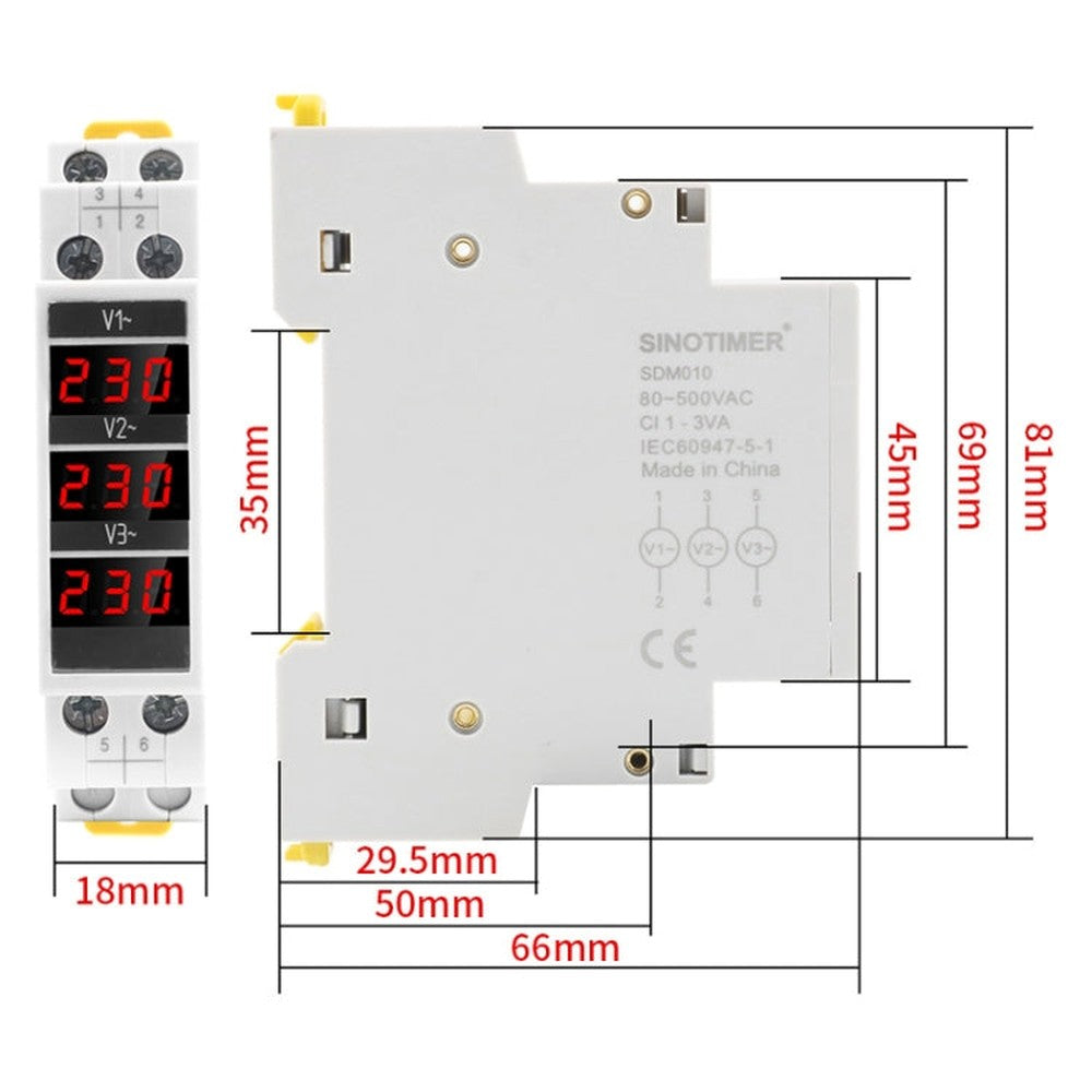 SINOTIMER SDM010 Modular Rail Type AC Three-Phase Digital Voltmeter Electronic Instrumentation, SDM010