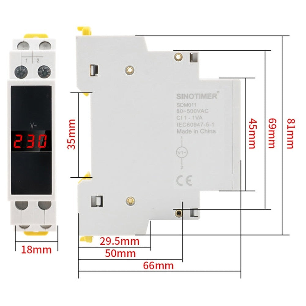 SINOTIMER SDM011 Modular Din Rail Type AC Single-Phase Digital Voltmeter Electronic Instrumentation, SDM011