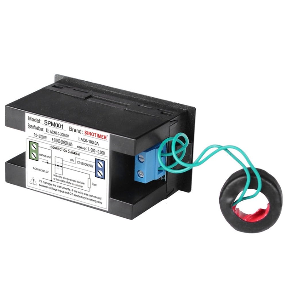 SINOTIMER SPM001 AC LED Digital Voltmeter Frequency Factors Meter Power Monitor, AC80-300V 100A, AC200-450V 100A