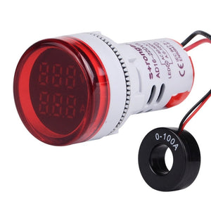 SINOTIMER ST16VA Round 22mm LED Digital Display AC Voltage Current Indicator AC 60-500V 0-100A, ST16VA