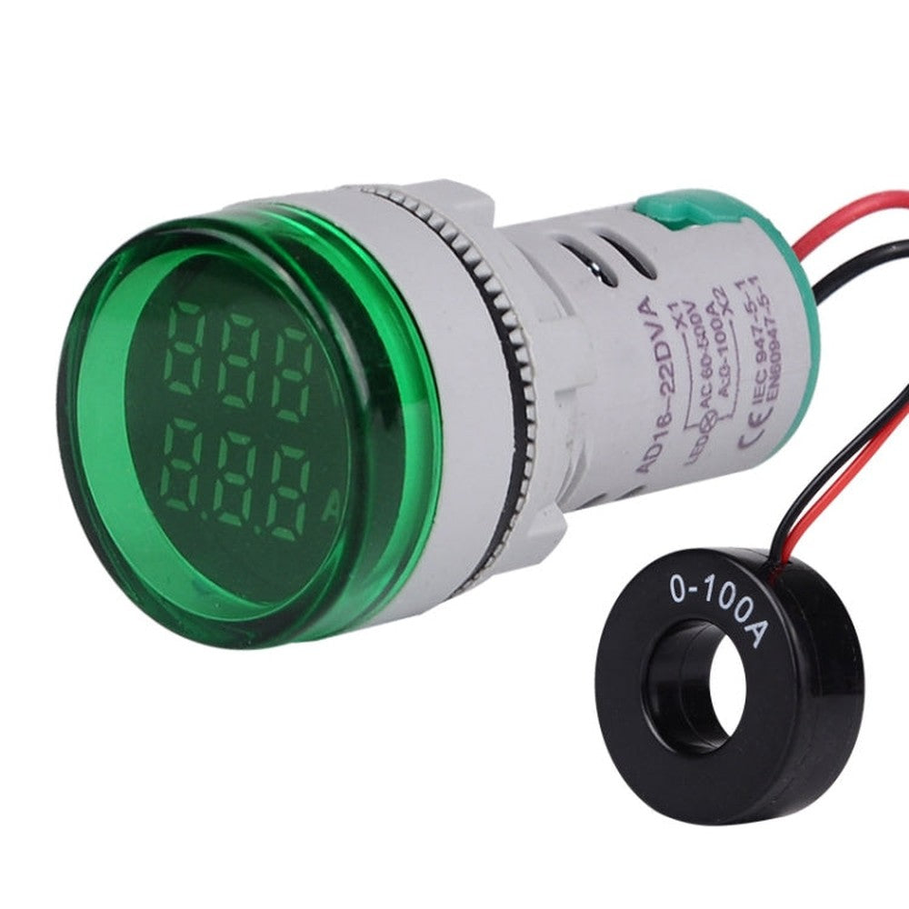 SINOTIMER ST16VA Round 22mm LED Digital Display AC Voltage Current Indicator AC 60-500V 0-100A, ST16VA