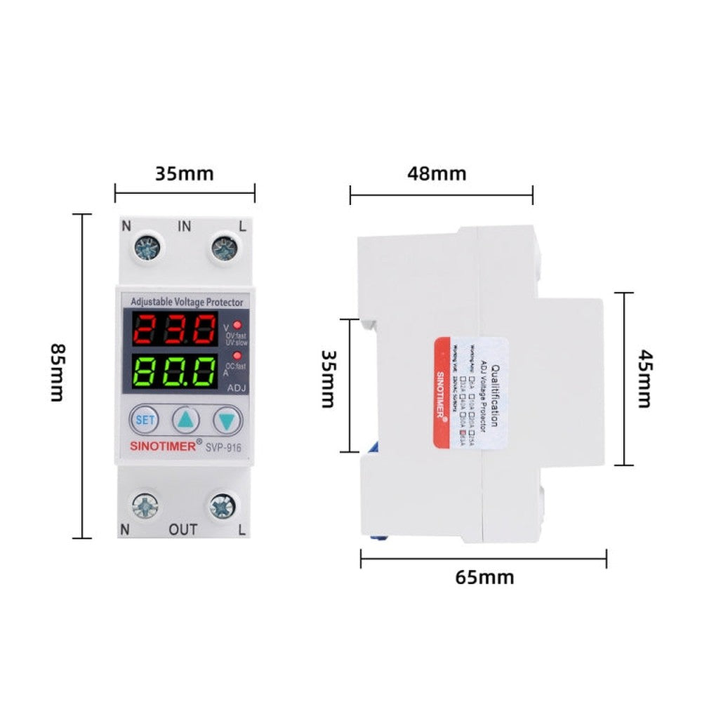 SINOTIMER SVP-916 Adjustable Self-resetting Over-voltage Under-voltage Protector, Current:, 40A, 63A, 80A