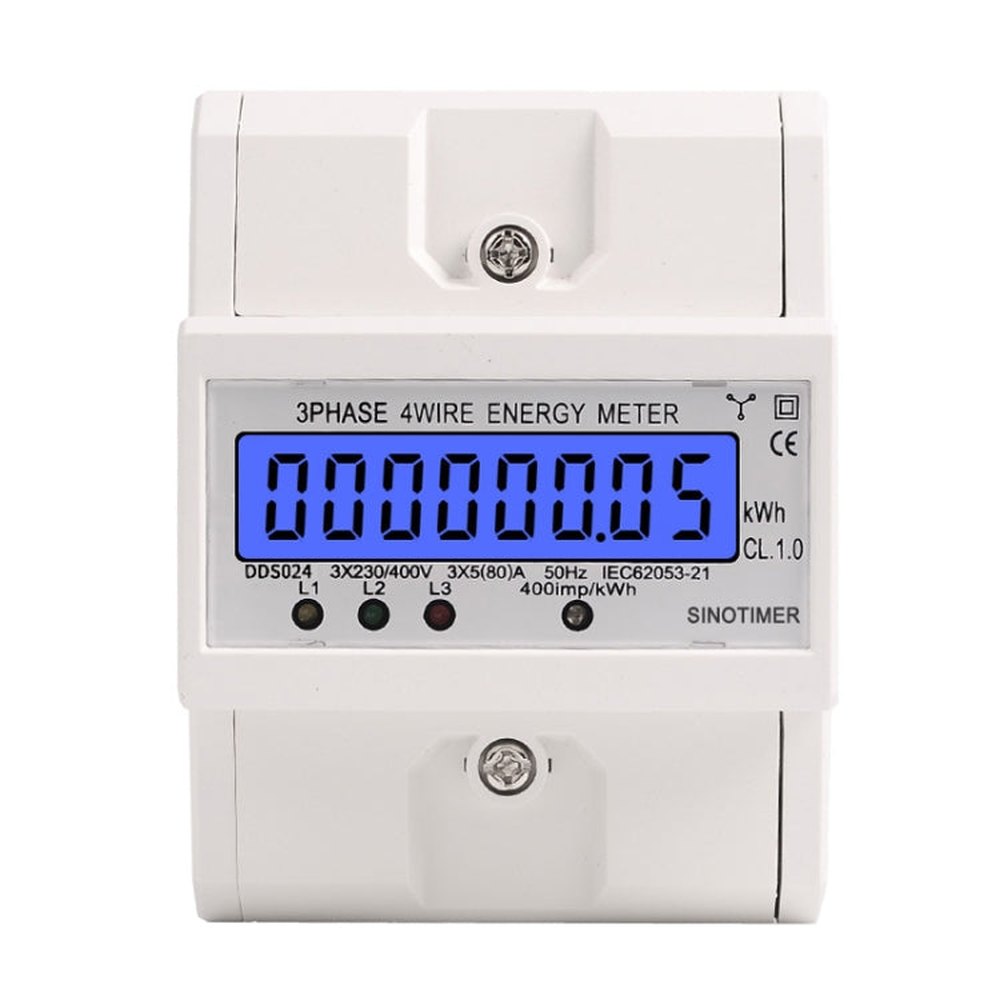 SINOTIMER Three-Phase Backlight Display Rail Type Electricity Meter 5-100A 400V, DDS024, DDS024T