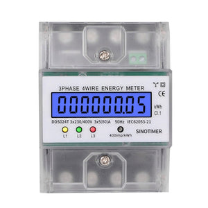 SINOTIMER Three-Phase Backlight Display Rail Type Electricity Meter 5-100A 400V, DDS024, DDS024T