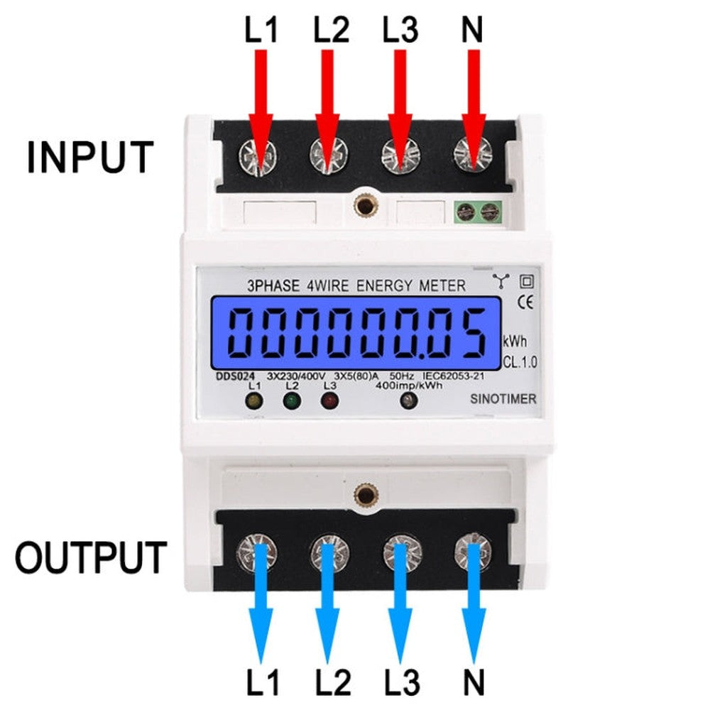 SINOTIMER Three-Phase Backlight Display Rail Type Electricity Meter 5-100A 400V, DDS024, DDS024T
