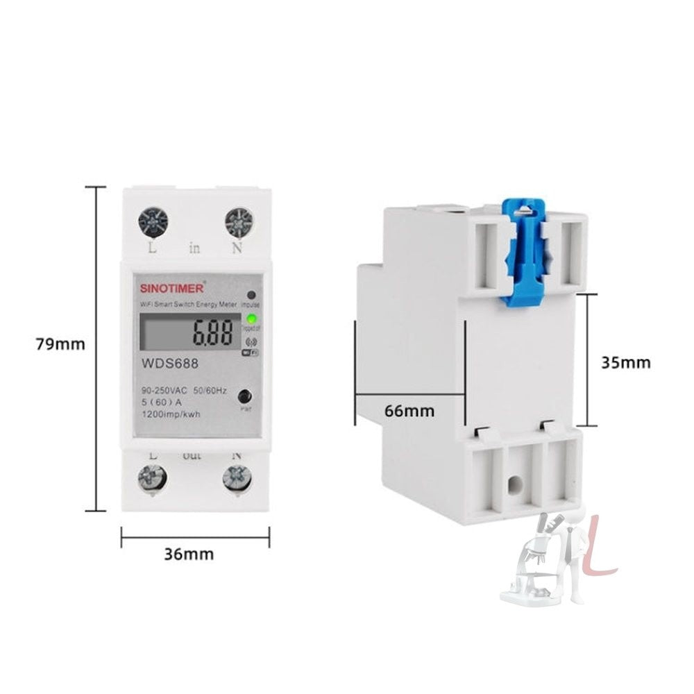 SINOTIMER WDS688 Smart WiFi Single-Phase Power Meter Mobile APP Home Rail Meter 5-60A 230V, WDS688