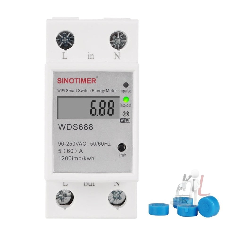 SINOTIMER WDS688 Smart WiFi Single-Phase Power Meter Mobile APP Home Rail Meter 5-60A 230V, WDS688