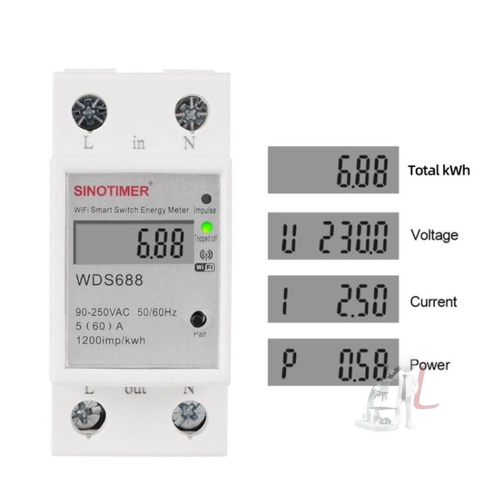 SINOTIMER WDS688 Smart WiFi Single-Phase Power Meter Mobile APP Home Rail Meter 5-60A 230V, WDS688