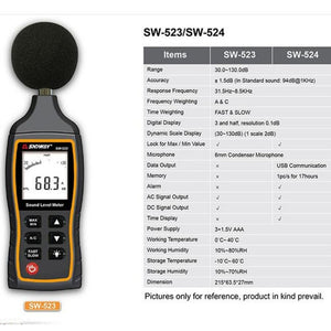 SNDWAY Handheld High Precision Noise Decibel Meter, SW523, SW524(Storage+USB Communication)
