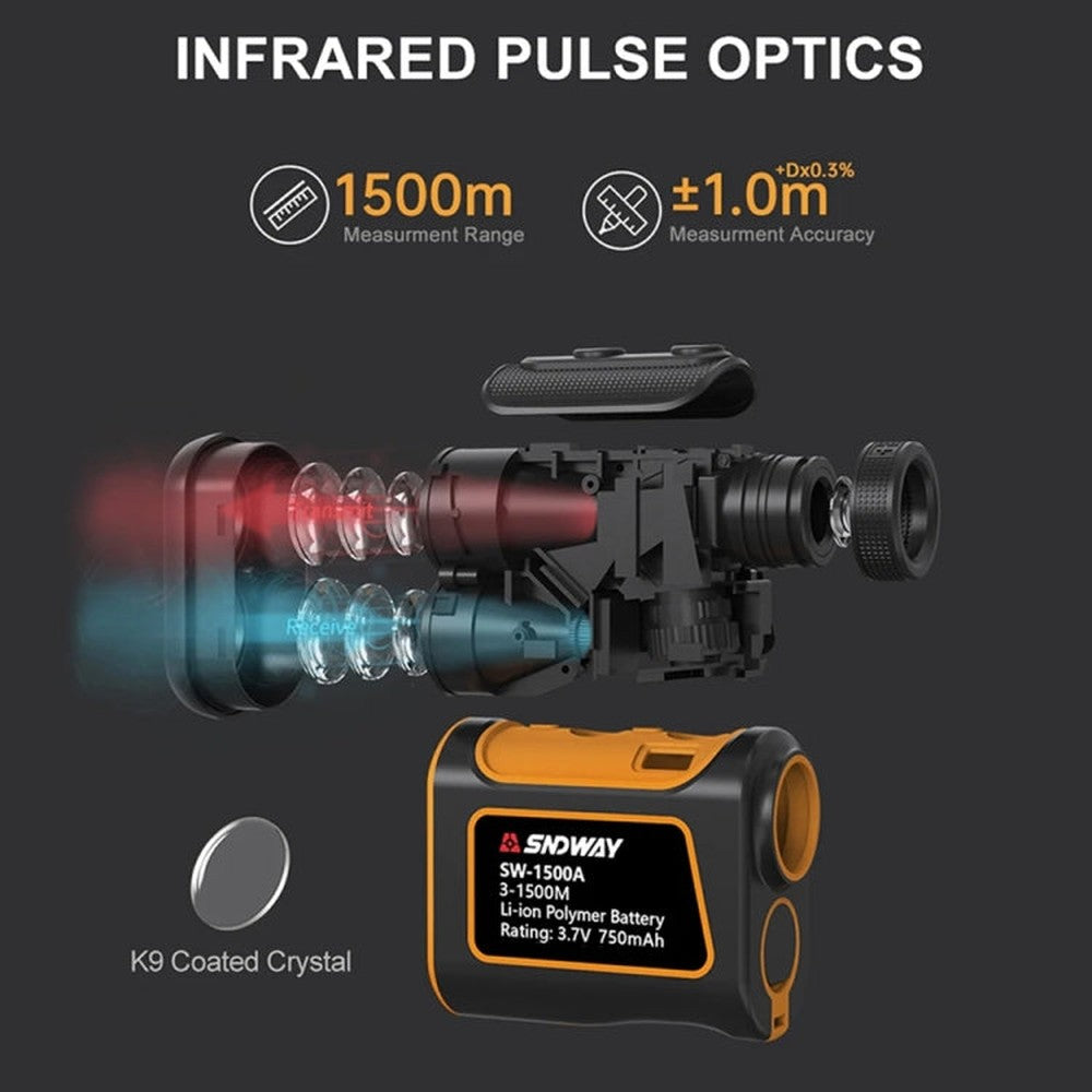 SNDWAY SW1500A Handheld Outdoor Waterproof Telescope Range Finder Distance Measurer, 1500m, 1500m