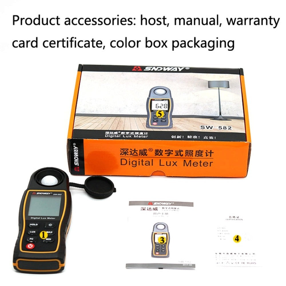 SNDWAY SW582 Handheld Digital Illuminance Meter High-Precision Digital Light Meter, SW582