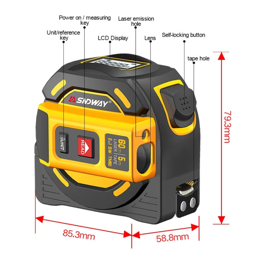 SNDWAY new Digital rangefinderLaser distance meter Tape multi function Self-Locking Hand Tool Device SW-TM40, SW-TM40