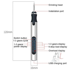 SNJ - 3681 Mini Engraving Pen Wireless Polishing Electric Grinder, Style:, Roae Gold+Grinding Head, Silver+Grinding Head, Rose Gold+Grinding Head+Cutting Blade+Carving Stencil, Silver+Grinding Head+Cutting Blade+Carving Stencil - laboratorydeal