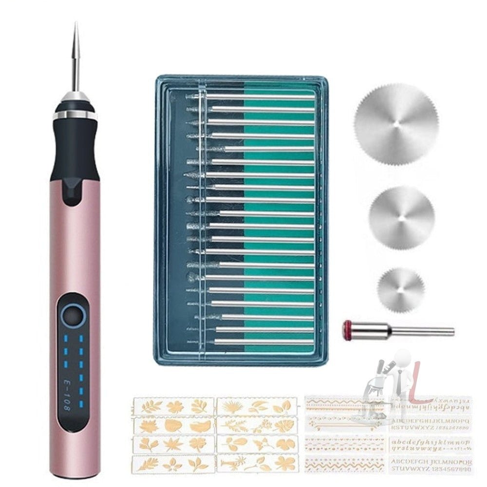 SNJ - 3681 Mini Engraving Pen Wireless Polishing Electric Grinder, Style:, Roae Gold+Grinding Head, Silver+Grinding Head, Rose Gold+Grinding Head+Cutting Blade+Carving Stencil, Silver+Grinding Head+Cutting Blade+Carving Stencil - laboratorydeal