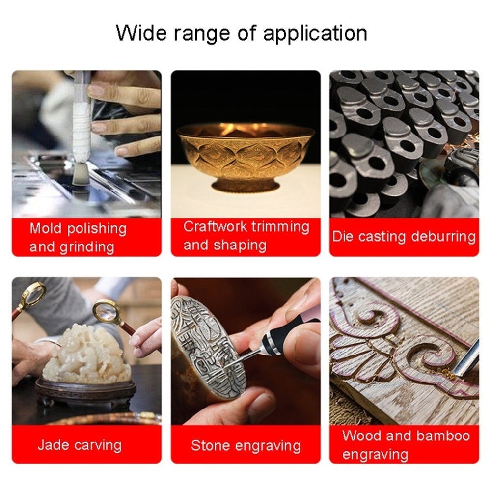 SNJ - 3681 Mini Engraving Pen Wireless Polishing Electric Grinder, Silver+Polishing Head+Cutting Blade+Engraving Template+Drill Bit+Corn Head, Rose Gold+Polishing Head+Cutting Blade+Engraving Template+Drill Bit+Corn Head - laboratorydeal