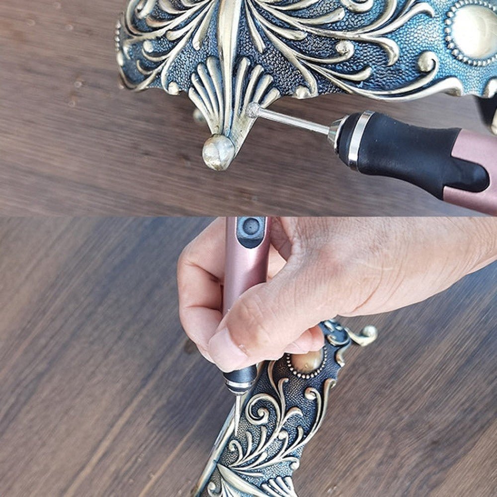 SNJ - 3681 Mini Engraving Pen Wireless Polishing Electric Grinder, Silver+Polishing Head+Cutting Blade+Engraving Template+Drill Bit+Corn Head, Rose Gold+Polishing Head+Cutting Blade+Engraving Template+Drill Bit+Corn Head - laboratorydeal