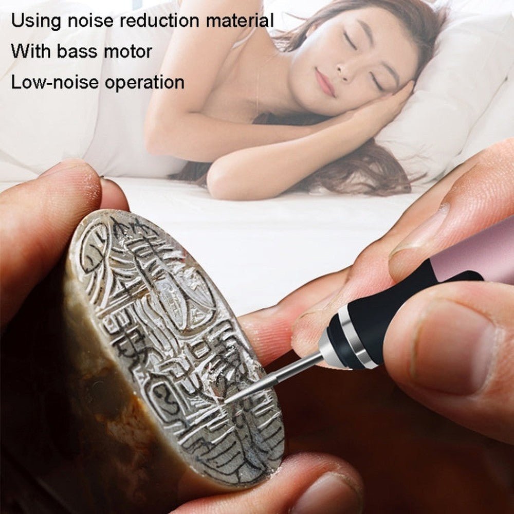 SNJ - 3681 Mini Engraving Pen Wireless Polishing Electric Grinder, Silver+Polishing Head+Cutting Blade+Engraving Template+Drill Bit+Corn Head, Rose Gold+Polishing Head+Cutting Blade+Engraving Template+Drill Bit+Corn Head - laboratorydeal