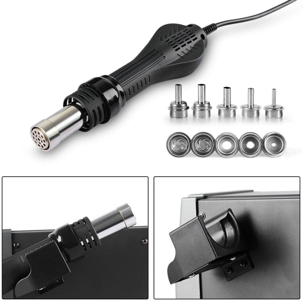 SUGON Hot Air Rework Station LED Display Temperature Adjustable Soldering Station With 5 Nozzles, EU Plug, 2020D - laboratorydeal