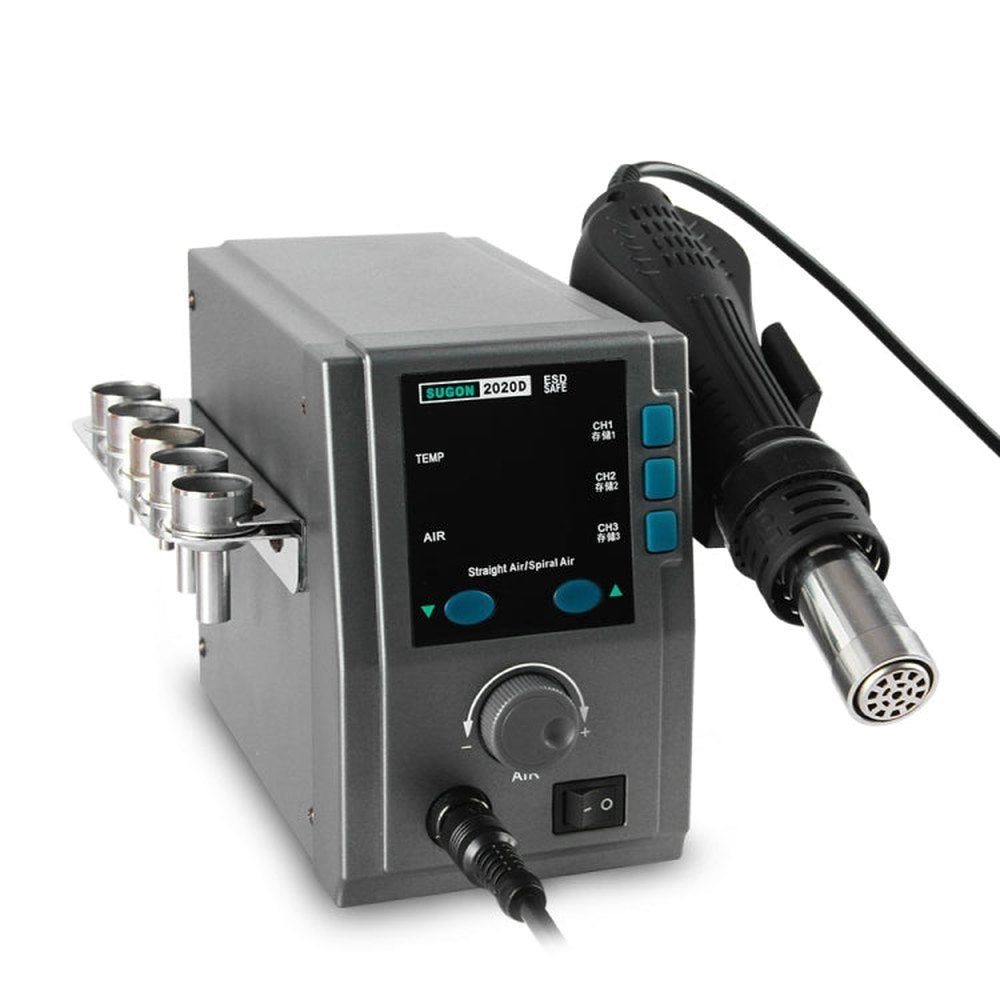 SUGON Hot Air Rework Station LED Display Temperature Adjustable Soldering Station With 5 Nozzles, EU Plug, 2020D - laboratorydeal
