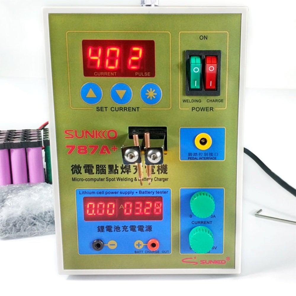 SUKKO LED Pulse Battery Spot Welder + Spot Welding Machine Micro-computer Micro Welding with LED Light+Battery Clamp, 220V EU Plug