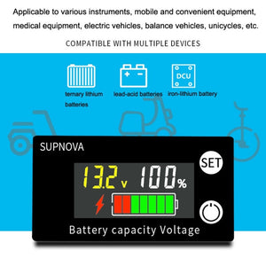 SUPNOVA LCD Color Screen DC Voltmeter Lithium Storage Battery Meter, Style:, Ordinary Type, Alarm + Temperature Type, Waterproof Type