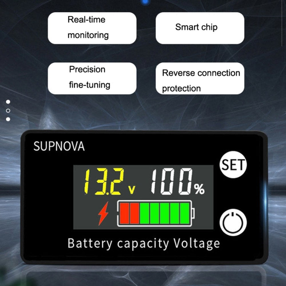 SUPNOVA LCD Color Screen DC Voltmeter Lithium Storage Battery Meter, Style:, Ordinary Type, Alarm + Temperature Type, Waterproof Type