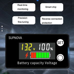SUPNOVA LCD Color Screen DC Voltmeter Lithium Storage Battery Meter, Style:, Ordinary Type, Alarm + Temperature Type, Waterproof Type
