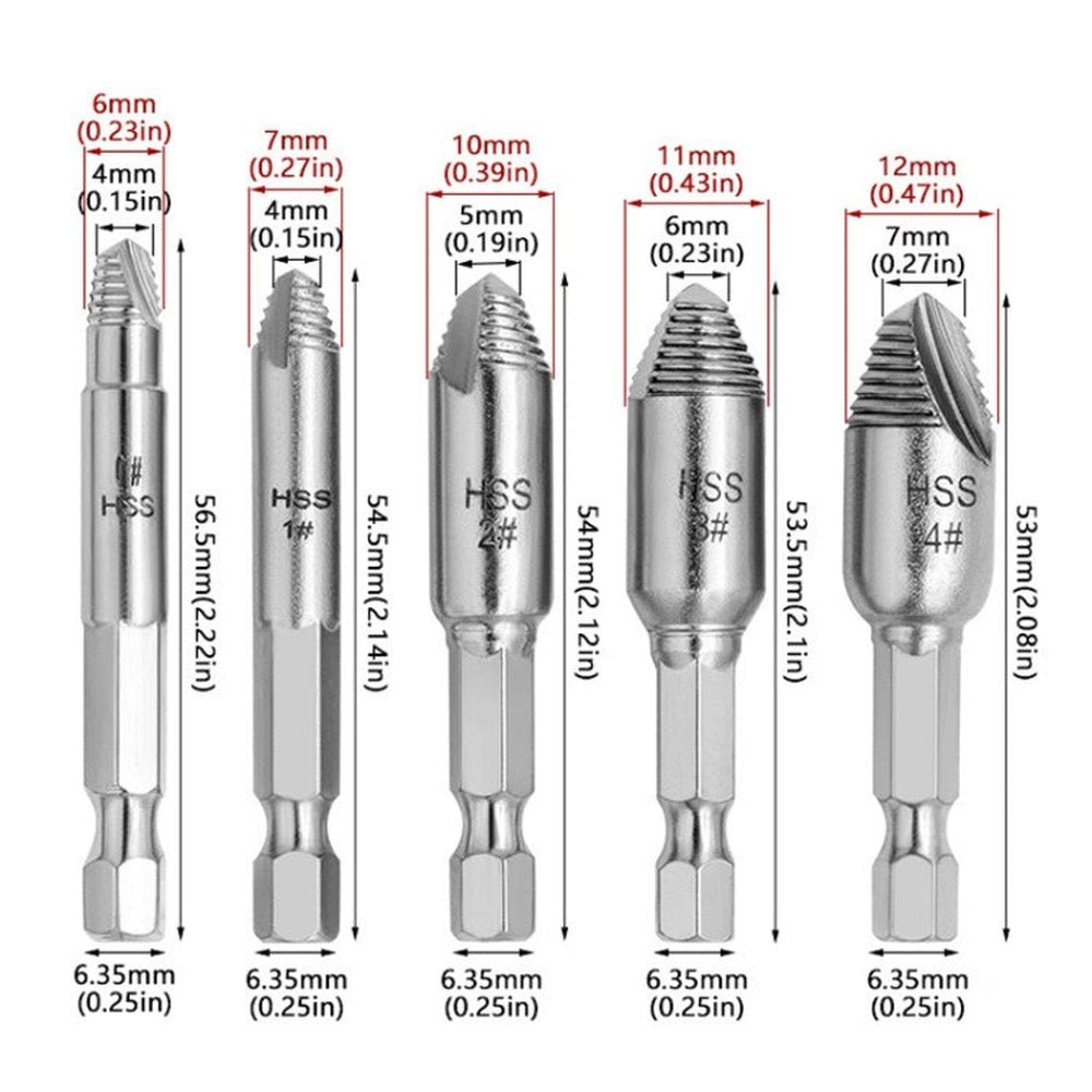 Slide Thread Broken Screw Extractor Broken Screw Removal Tool With Storage Box, 5pcs / Set - laboratorydeal