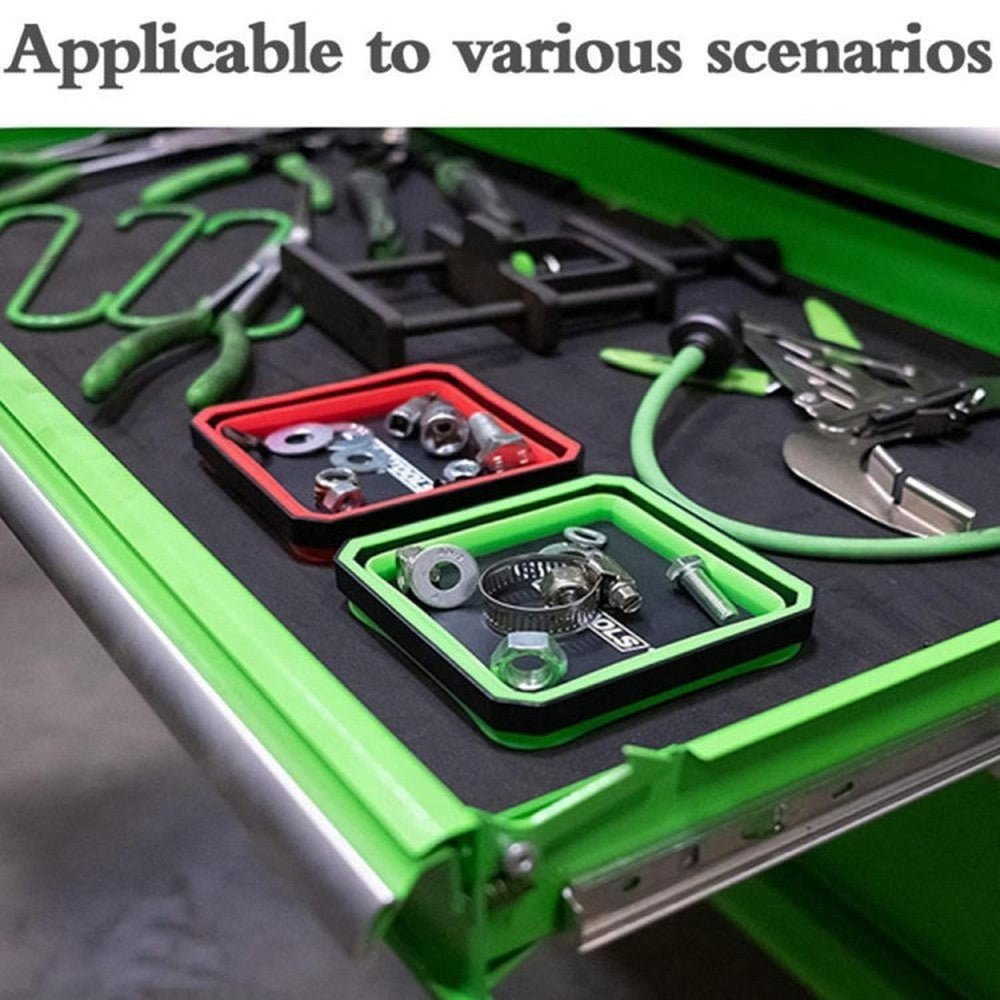 Square Silicone Foldable Magnetic Parts Tray For Small Parts And Tools, Green - laboratorydeal