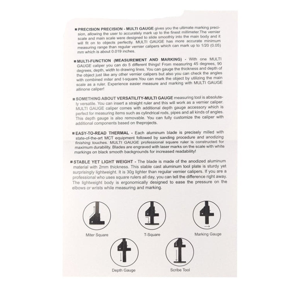 T072 Woodworking Multifunctional Aluminum Alloy Marking Ruler, T072