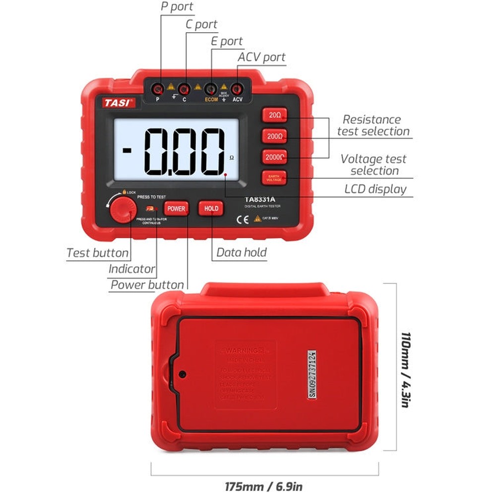 TASI TA8331A Ground Resistance Tester High Accuracy Digitally Ground Resistance Meter, TASI TA8331A