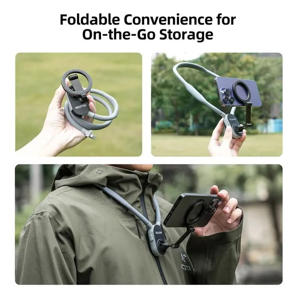 TELESIN Silicone Neck Mount Magnetic Selfie Stick Phone Neck Holder, MNM - 001 (Gray), MNM - 001 (Blue) - laboratorydeal