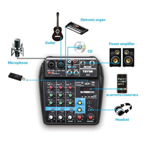 TEYUN A4 4 - way Small Microphone Digital Mixer Live Recording Effector - laboratorydeal