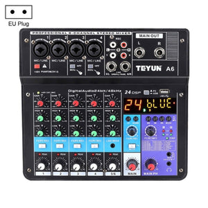 TEYUN NA6 6 - channel Small Mixing Console Mobile Phone Sound Card Live Broadcast Computer Recording Console Processor, EU Plug, NA6 EU Plug - laboratorydeal