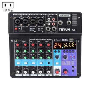 TEYUN NA6 6 - channel Small Mixing Console Mobile Phone Sound Card Live Broadcast Computer Recording Console Processor, US Plug, NA6 US Plug - laboratorydeal