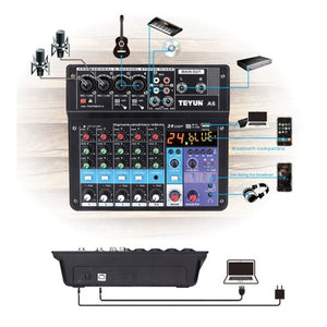 TEYUN NA6 6 - channel Small Mixing Console Mobile Phone Sound Card Live Broadcast Computer Recording Console Processor, EU Plug, NA6 EU Plug - laboratorydeal