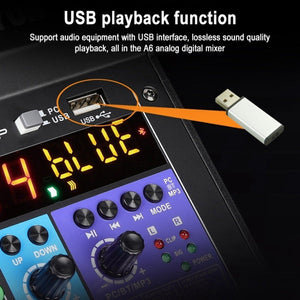 TEYUN NA6 6 - channel Small Mixing Console Mobile Phone Sound Card Live Broadcast Computer Recording Console Processor, US Plug, NA6 US Plug - laboratorydeal