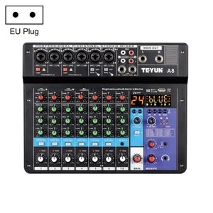 TEYUN NA8 8 - channel Small Mixing Console Mobile Phone Sound Card Live Broadcast Computer Recording Console Processor, EU Plug, NA8 EU Plug - laboratorydeal