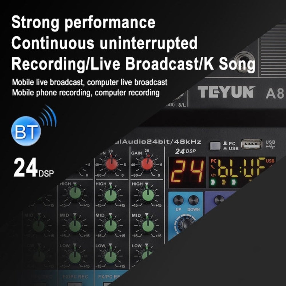 TEYUN NA8 8 - channel Small Mixing Console Mobile Phone Sound Card Live Broadcast Computer Recording Console Processor, EU Plug, NA8 EU Plug - laboratorydeal