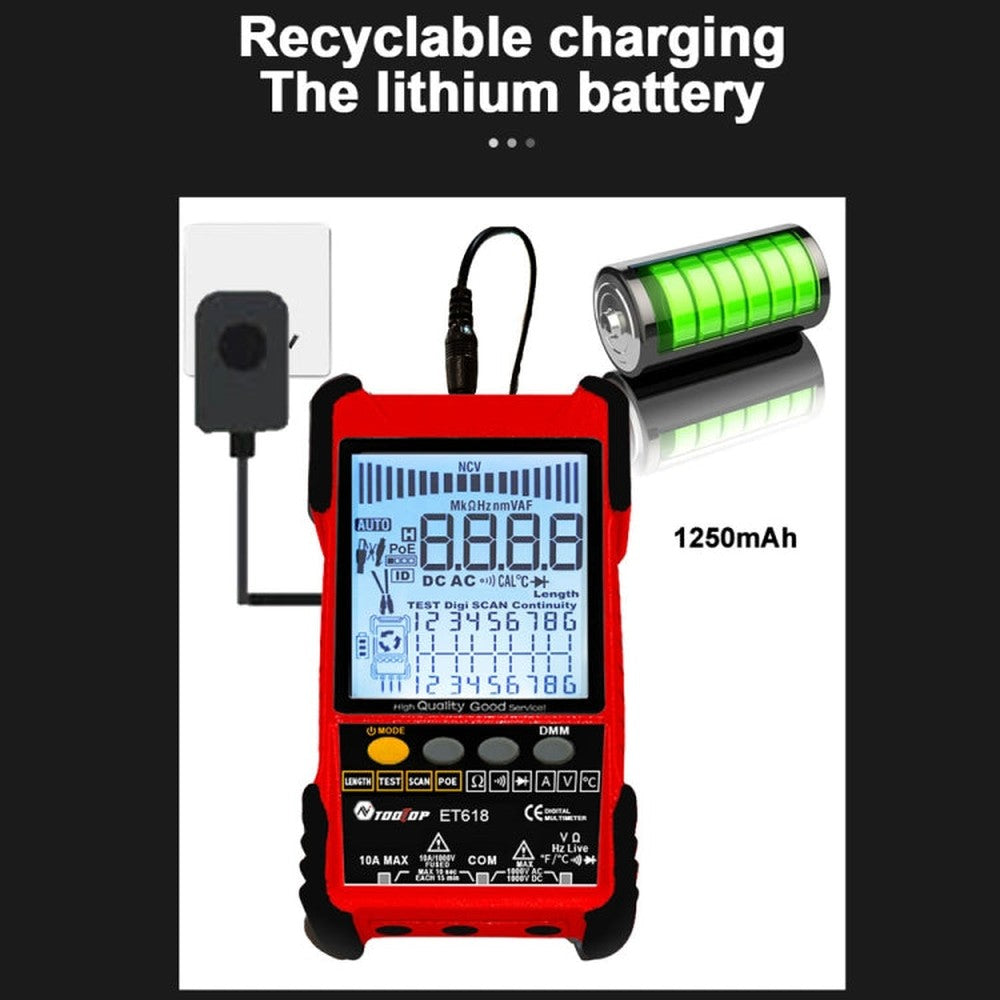 TOOLTOP 600m/1968ft Network Cable Length 2 in 1 Network Cable Finder Multimeter, ET618PRO