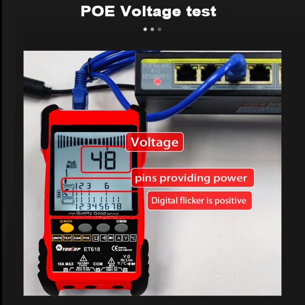 TOOLTOP 600m/1968ft Network Cable Length 2 in 1 Network Cable Finder Multimeter, ET618PRO