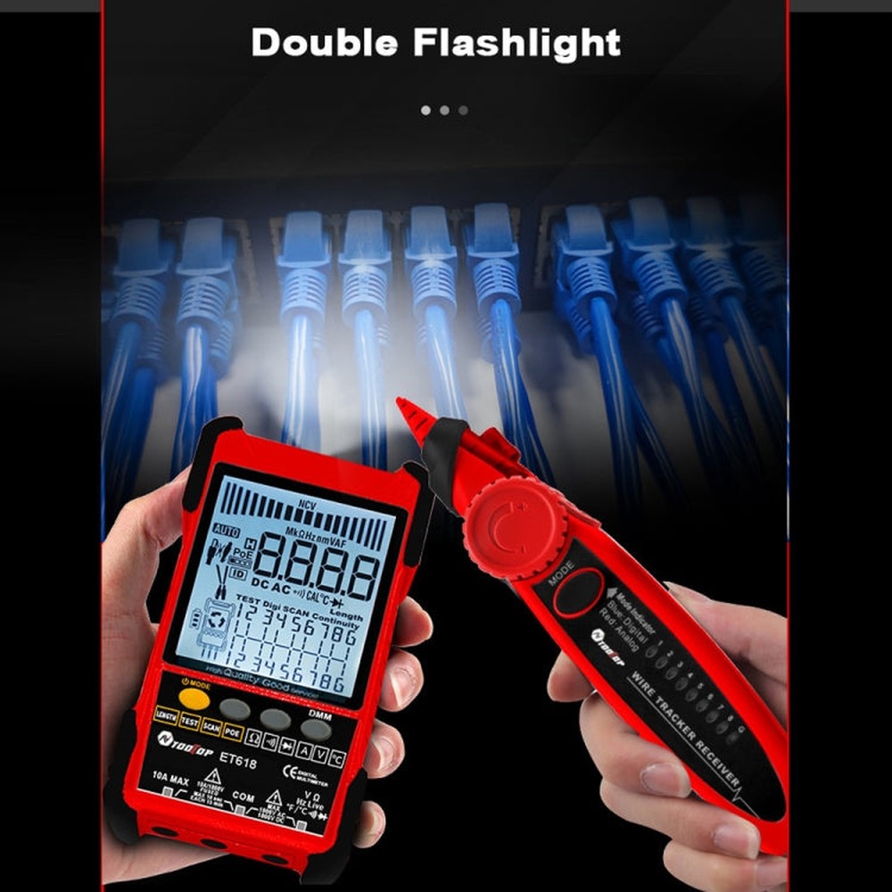 TOOLTOP 600m/1968ft Network Cable Length 2 in 1 Network Cable Finder Multimeter, ET618PRO
