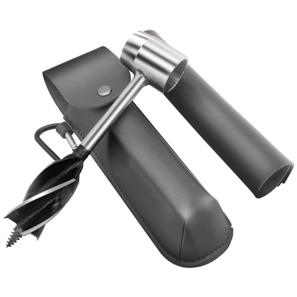 Woodworking Hand Drill Outdoor Survival Drill Hand Screw Drill, With PU Leather Case (Gray), With Cowhide Case (Brown) - laboratorydeal