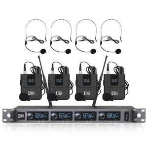XTUGA A140 - B Wireless Microphone System 4 BodyPack Headset Lavalier Microphone, A140 - B - laboratorydeal