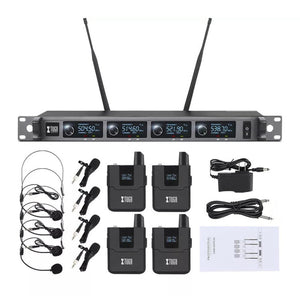 XTUGA A140 - B Wireless Microphone System 4 BodyPack Headset Lavalier Microphone, A140 - B - laboratorydeal