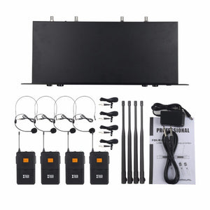 XTUGA A400 - B Professional 4 - Channel UHF Wireless Microphone System with 4 BodyPack Lavalier Headset Microphone, A400 - B - laboratorydeal