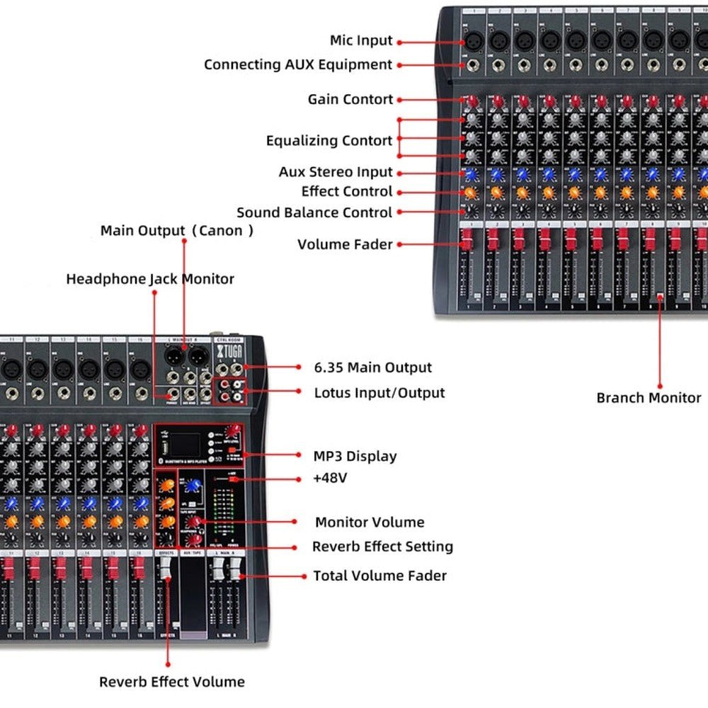 XTUGA CT120X 12 - Channels Audio Mixer DJ Mixing Console with 48V Power Supply, CT120X - laboratorydeal