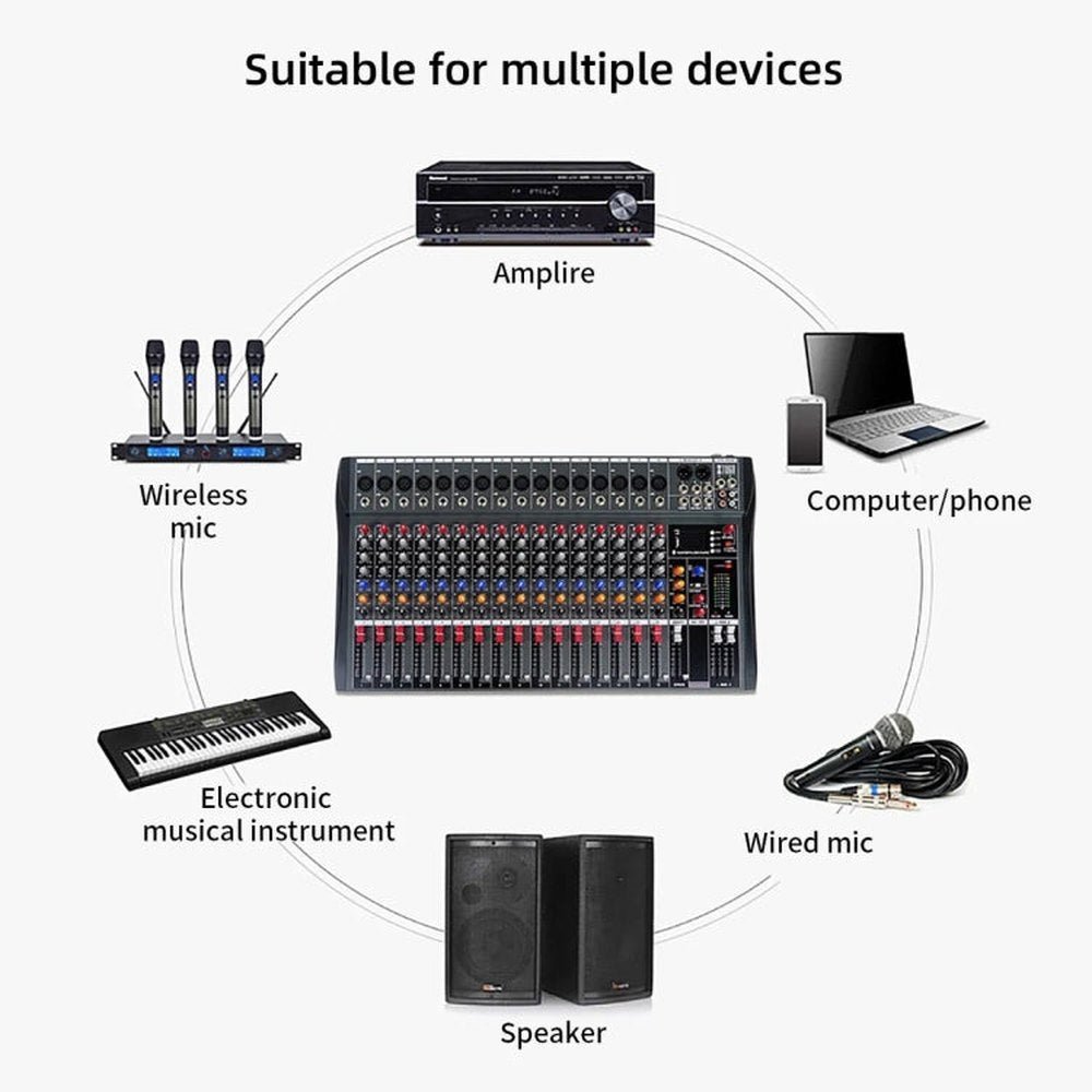 XTUGA CT160X 16 - Channels Audio Mixer DJ Mixing Console with 48V Power Supply, CT160X - laboratorydeal