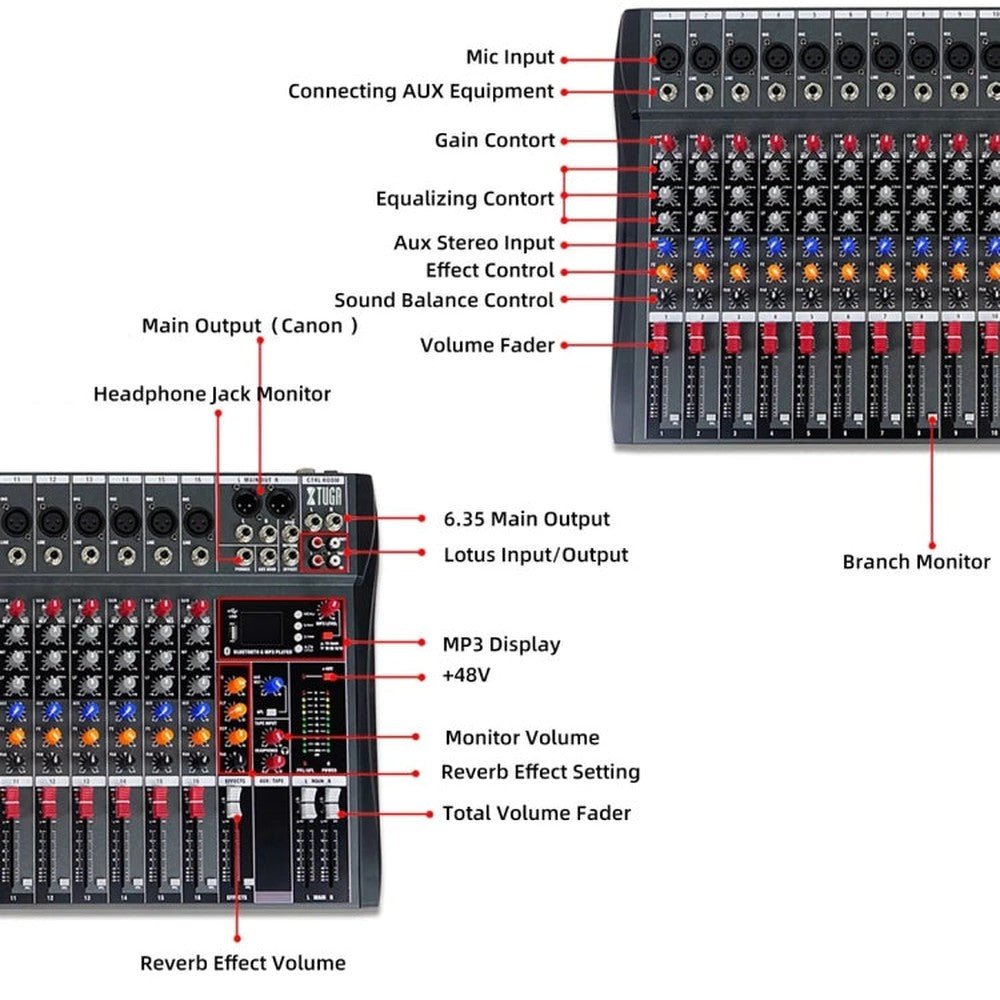 XTUGA CT160X 16 - Channels Audio Mixer DJ Mixing Console with 48V Power Supply, CT160X - laboratorydeal